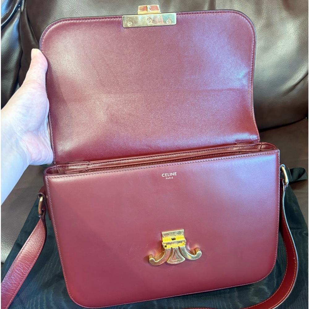 Celine triomphe classique box Medium Calfskin Dark red Wine red canvas handbag - Picture 8 of 16